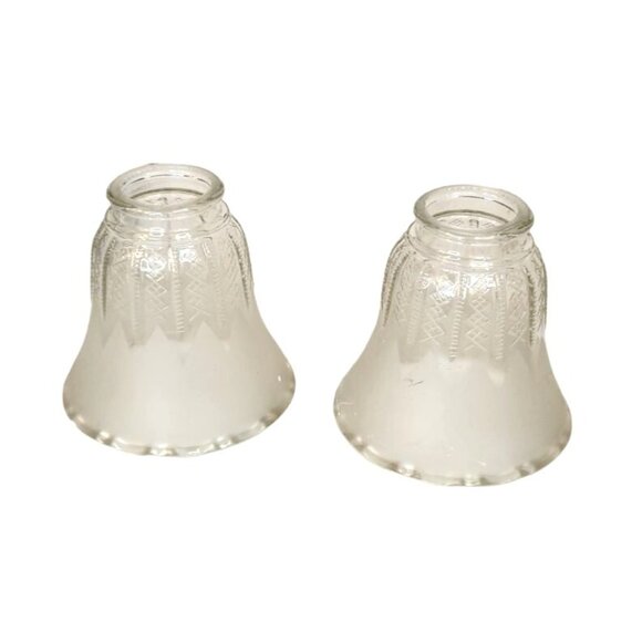 Vintage Frosted Glass Ruffled Lamp Shade Replacement, Diamond Crisscross Bell Li - Picture 12 of 16